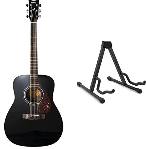 Yamaha F370 Chitarra Folk - Chitarra Acustica 4/4 in Legno - 6 Corde in Acciaio, Nero & TIGER GST7-BK Supporto universale pieghevole per chitarra A-Frame per chitarra elettrica