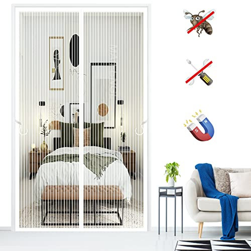 Zanzariera Magnetica per Porte, Chisura Automatica Tenda Zanzariera Magnetica per Soggiorno Patio Balcone, Facile Montaggio-White-A||70x180cm(27x70inch)