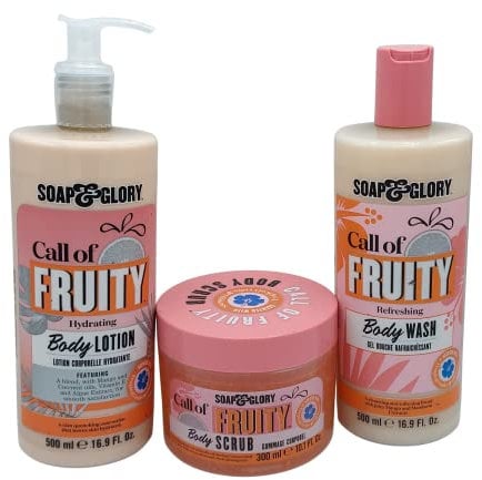 Call of Fruity Shower Bundle Consisting of Body Wash (500ml), Body Scrub (300ml) and Body Lotion (500ml) Wash Scrub and Hydrate Set