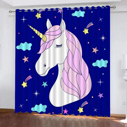 Gardinen Kinderzimmer Mädchen Blickdicht Mit Einhorn Pferd Motiv,Vorhang Blickdicht Ösen 2Er Set 140X175Cm Vorhänge Für Mädchenzimmer Kurz 2 Stück,A30