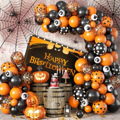 Halloween Luftballons Girlande - Dekoration Schwarz Orange Latex Partyballons Set Mit Konfetti Ballons, Ballon Girlande Mit Fledermaus Spinne Folienballons für Party Deko