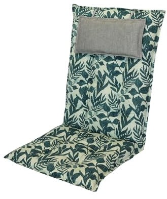 LILENO HOME Gartenstuhl Auflagen als [2er Set - Hochlehner] in Blätter Grün - Bequeme Liegen als Sitzauflagen für Gartenmöbel - Stuhlkissen für Gartenstühle und Klappstühle MAR