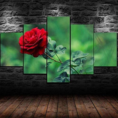 5 Pannelli Stampe E Quadri Su Tela 5 Pezzi Canvas 5 Pezzi Rose Rosse Del Giardino Verde Canvas Quadri Xxl Stampa Su Tela Usato Per Quadri Soggiorno Quadri Camera Letto Moderni M/100 X 50 Cm -/Camera
