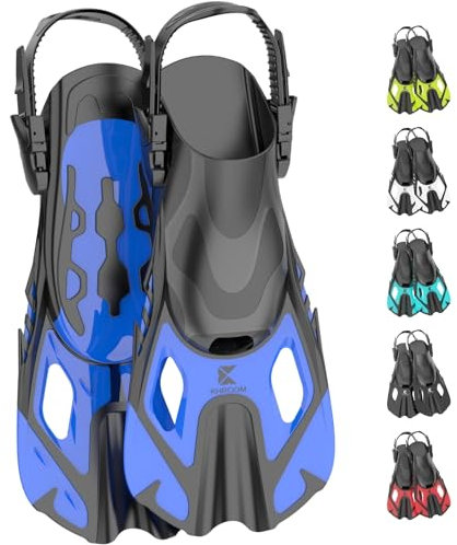 Khroom Aletas Cortas Adultos / niños Talla 32-47 | Aletas de Snorkel Ajustables Cortas | Aletas de natación Aletas Cortas para Snorkel | Aletas de Buceo Ajustables para Nadar / bucear Azul (32-36)