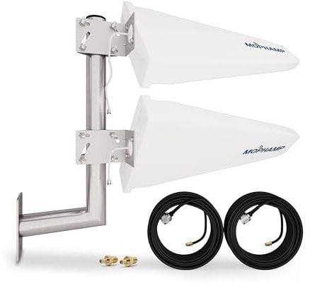 Antenna 5G 4G LTE Esterno 2X2 MIMO 698-2700 | 3300-3800 MHz Guadagno fino 15 dBi Compatibile per Modem e Router con Uscita SMA | Adattatore TS9, 2 cavi a bassa perdita da 10 m e palo L-Mount inclusi