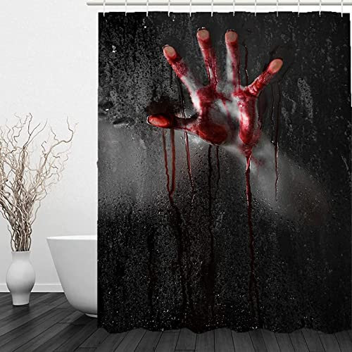 Latwerio 3D Duschvorhang 240x200 Horror Blutige Hände Duschvorhänge Antischimmel Wasserdicht Badevorhang Horror Blutige Hände Duschrollo für Badewanne Dusche Shower Curtains, 12 Duschvorhang Ringe