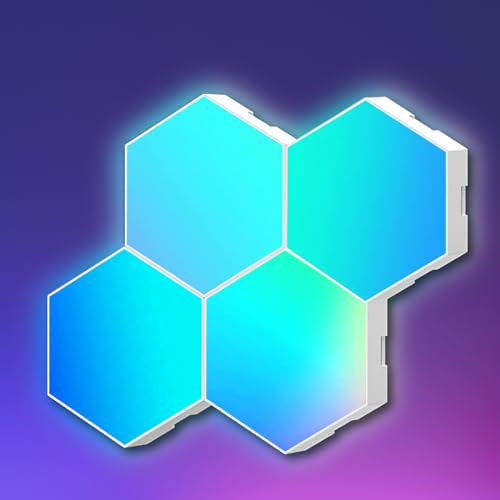 Amailtom Hexagon LED 4 Panels Erweiterung, Smart Gaming Sechseck LED Wandleuchte RGBIC Musik-Sync DIY Platten Zimmer Deko für Gaming Setup Wohnzimmer Schlafzimmer TV (Kein Controller/Fernbedienung)