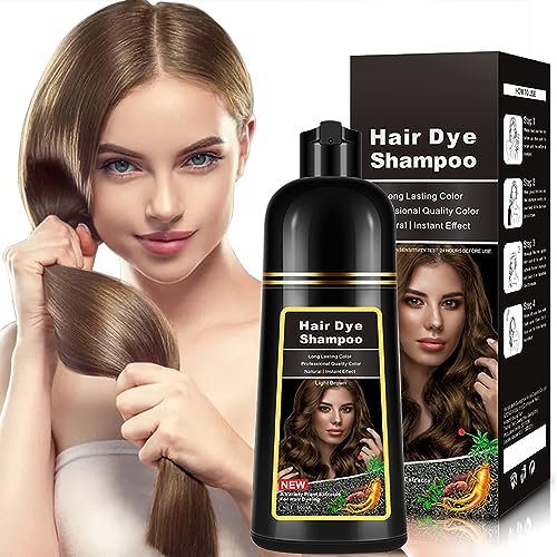 Shampoo color caffè naturale 500ml, shampoo colorante 3-IN-1, nutrimento e tintura dei capelli color caffè per uomini e donne in 10-15 minuti(Light Brown)