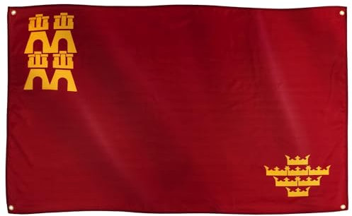 Runesol Bandera de Murcia, 91x152cm, 3ft x 5ft, 4 Ojales, Ojal en Cada Esquina, Región de Murcia, Múrcia, Banderas Premium, Interior, Exterior, Día de la Constitución