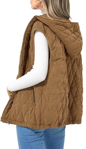 PRETTYGARDEN Women's 2025 Fall Spring Vest Casual Sleeveless Hooded Zip Up Jacket Trendy Winter Coat Outerwear (Camel,Large)