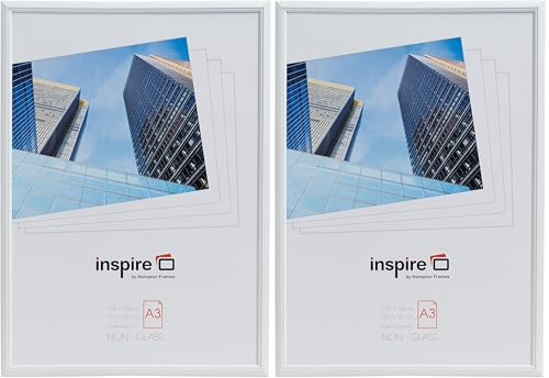 Hampton Frames EASY LOADER Poster Certificate Photo Frame Acrylic (Non Glass) White A3 (30x42cm) EASA3WHP (Pack of 2)