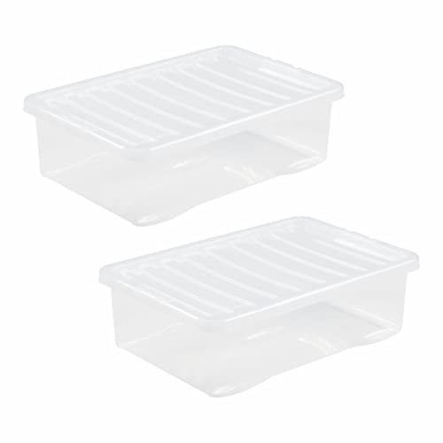 JMS we create smile Set of 2-32L Crystal Clear Plastic Storage Container With Lid Transparent Storage Box Home Organiser Blanket Tools Garage Office Home & Kitchen Made in UK (32 Litre)