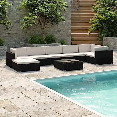 Outdoor Möbel Sets 8-teilig Gartenlounge Set mit Kissen Polyrattan Schwarz Möbel