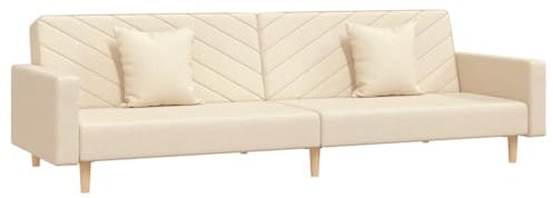 vidaXL Schlafsofa 2-Sitzer, Sofa mit 2 Kissen, Schlafcouch für Wohnzimmer Heimkino Büro, Couch Sofabett Tagesbett Gästebett, Creme Stoff