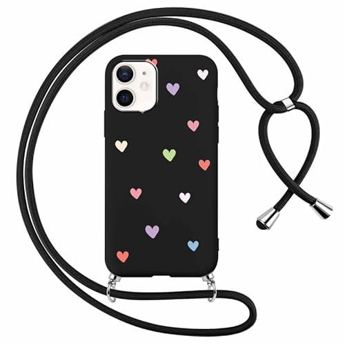 Foonary Handyband Hülle mit Band für iPhone 11 6,1 Handyhülle, Aesthetic Design Kette Necklace Case mit Kordel zum Umhängen Silikon Bumper Schutzhülle Cover Schnur für iPhone 11, Herz