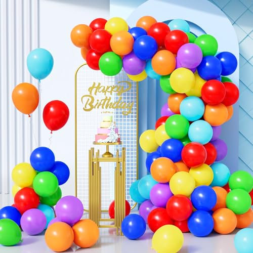 Unisun Luftballons Bunt Matt, 100Stück 10Zoll Regenbogen Rot Orange Gelb Grün Blau Lila Ballon Girlande Mädche Junge Kind Geburtstag Hochzeit Verlobung Jahrestag Valentinstag Baby Shower Jubiläum Deko