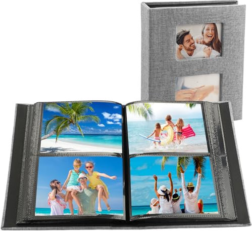 Fotoalbum Einsteckalbum 10x15, 200 Foto Einsteckalbum 10x15, Photo Album, Fotoalbum Zum Einstecken, Leinen Fotoalbum Einsteckalben für Hochzeit Familie (Grau)