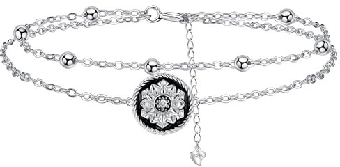 J.MUEN Schwarze Lotusblume Armband Damen Silber 925, Schmuck für Freundin Frau Mutter Tochter