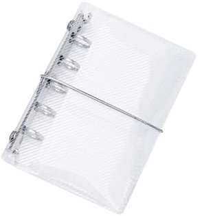 AxeWoodz Classeur A8 transparent en polypropylène à trois volets avec bandage, feuilles mobiles, 5 anneaux de budget, planificateur personnel transparent