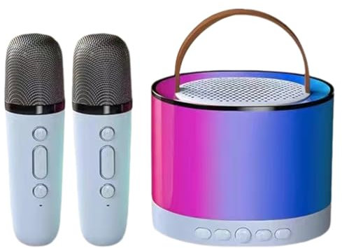 FYOBOT Mini Karaoke Azul con 2 Micrófonos Inalámbricos, Altavoz Bluetooth Portátil