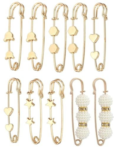 JEXOWIQ Sicherheitsnadeln,12 pcs Goldener Rock Revers Damen Sicherheitskleidung Kleider Schnallen Taillenspanner Kragenschnalle Zubehör Legierung Dekoration Hosen Verstellbare Knöpfe Broschen Schal