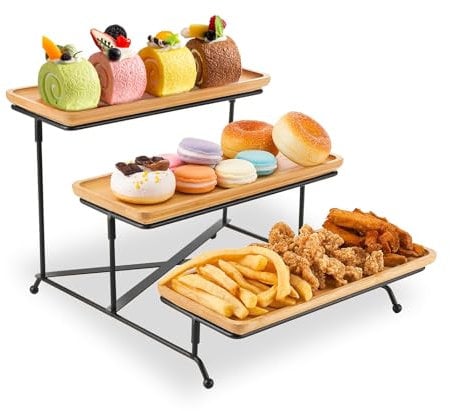 Fiita 3 Tier Serving Tray for Party Supplies, 12 Inch Wooden Dessert & Cake Presentation Stand for Buffets, Cake, Snack, Veggie, Fruit, Cookies, Dessert, Dishes