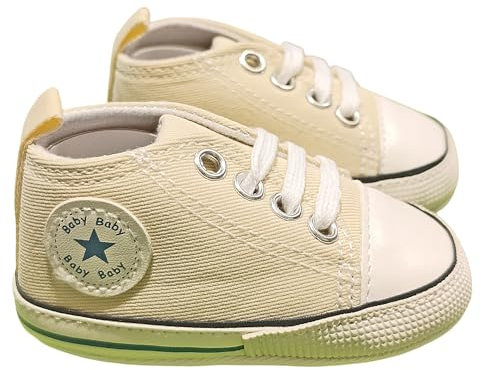 Zapatillas de bebe personalizadas con nombre - Zapatos bebé de lona estilo moderno- Regalo bebe personalizado - de 0 a 6 Meses (BEIGE)