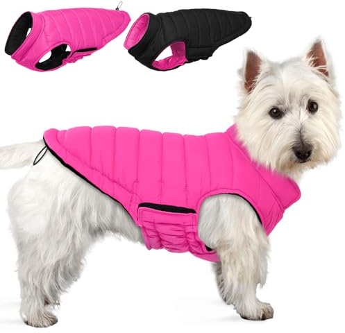 Lelepet Hundemantel Winter Jacke für Kleine Hunde, Wasserdicht Warmer Hunde Winterjacke, Wendbarer Winddicht Hundejacke mit Klettverschluss, Rosa S