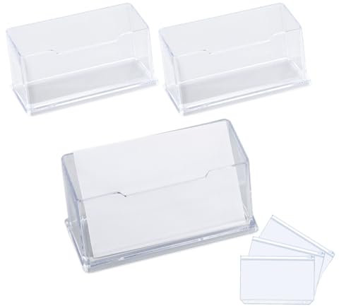 Porta biglietti da visita, 3 pezzi, in acrilico, per biglietti da visita, per biglietti da visita, con 3 tasche trasparenti A6, per ufficio