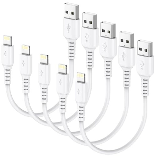 Acecene USB iPhone Charger Cable Short, 5 Pack 30cm USB to Lightning Cable | MFi Certified Fast Charging iPhone Cable For iPhone 14 13 12 11 Pro Max 8 7 6 Plus SE X XR XS - White