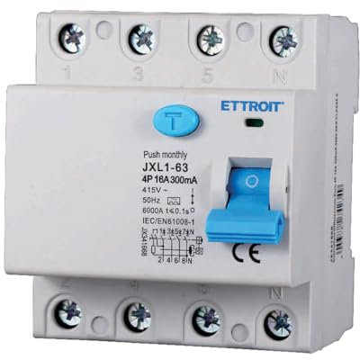 A2ZWORLD Interruttore Differenziale Puro Tipo A Trifase 300mA, RCCB Classe A 300mA 4P 16A, 3P+N 4 Poli 6kA AC 400V, Occupa 4 Moduli DIN