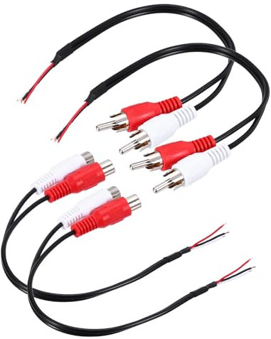 sourcing map 4 Pcs 8 Inch Open RCA 2-Male 2-Female Plug Jack Connector Adapter to Bare Wire Open End Audio Video RCA Cable for Amplifier Speaker Wire