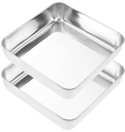 Yetaha 2PCS Baking Tray Set, Non-Stick Square Cake Tin，20 x 20 x 5cm Stainless Steel Oven Tray, Cake Mould for Cake/Lasagna/Brownie//Casserole, Brushed Finished& Dishwasher Safe