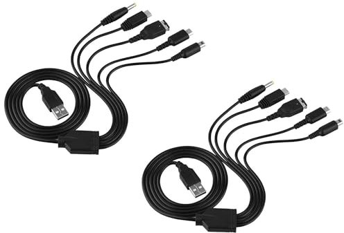 MEIRIYFA Câble de charge USB 5 en 1 compatible avec Gameboy Advance SP (GBA SP)/DS Lite/NDS/Wii U/New 3DS XL/New 3DS/3DS XL/3DS/2DS/DSi XL/PSP 1000 2000 3000-2PCS, 1,2 m