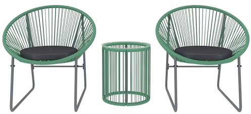 Outsunny Set de meubles de jardin en poly rotin, Outdoor Lounge Balkonmöbel pour 2 personnes, 3-pièces groupe de sièges avec 2 chaises, table d'appoint, coussins, résistant aux intempéries salon de