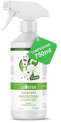 CLOSTER Neem Pet Protection 750 ML Antiparassitario Cani e Gatti - Olio di Neem Spray Pronto all’Uso - Repellente Zanzare Insetti Antipulci Contro Zecche Pulci Mosche Acari Pidocchi