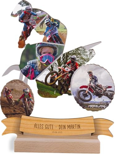 Motoross Geschenk personalisiert - Foto Holzbild opt. mit Sockel - Motorad Geschenke, Cross Geschenk für Männer, Frauen und Kinder, Motor Rad Geburtstagsgeschenk, Moto Geschenke