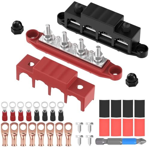 MIUUIPI 2 Stück Sammelschiene Verteilerblock 12V- 48V DC BusBar mit 4 x M8 Klemmenbolzen, Sammelschienen Verteilerblock 250A Stromverteilungsblock für RV Boat Yacht Auto Wohnmobil