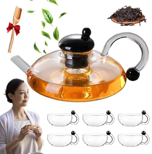 Innovessa Elektrische Glas-Teekanne Set mit Teesieb - Abnehmbare beheizte Teekanne für losen Tee & Kaffee, inklusive 6 Tassen - Perfekt für Teeliebhaber und Unterhaltung