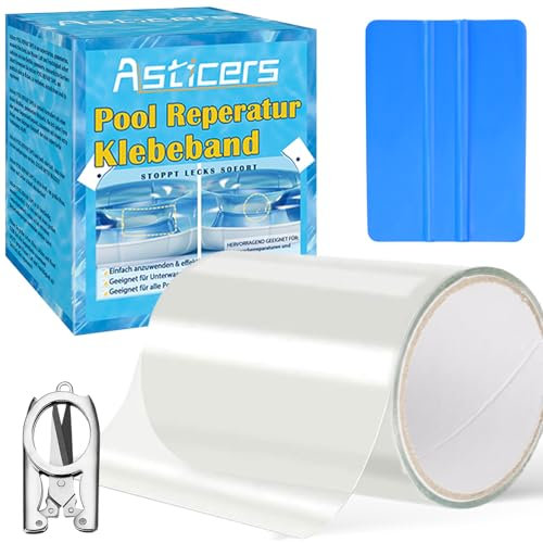 Asticers Kit Reparation Piscine, Kit Réparation Liner Piscine Transparent, Ruban de Réparation de Piscine sous-Marine pour Réparer Diverses Surfaces de Piscine (Ruban Adhésif 10cm*152cm)