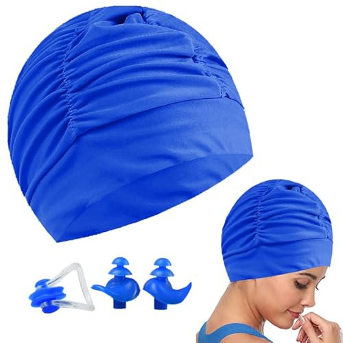 Cuffia Piscina Donna e Uomo,Cuffia PiscinaBambini CuffieNuoto,Cuffia da Nuoto per Capelli Lunghi,Unisex Adulto Cappello da Nuoto Uomo e Donna,CuffiaPiscina per Adulti con Capelli Lunghi (Blu)