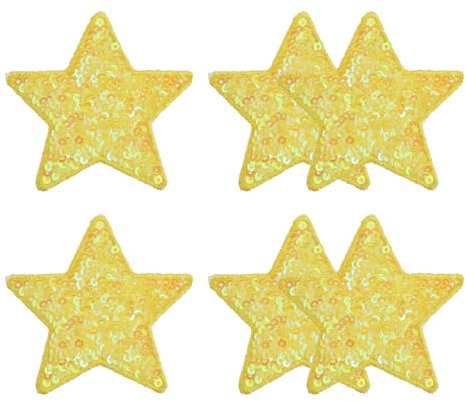 YELARXI Sequin Star Iron on Patches Embroidered Sew Sequin Glitter Patch Appliques, 2.6x2.6 Fit for DIY Shoes Hats Backpacks Clothing Repair - (6 Pack, Yellow)