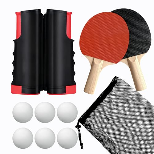 Tischtennis-Set,Tischtennsschläger für Anfänger und Fortgeschrittene,Rutschfester Tischtennisschläger Profi,Enthält EIN Netzgestell, 2 Schläger, 3 Tischtennisbälle und Eine Aufbewahrungstasche