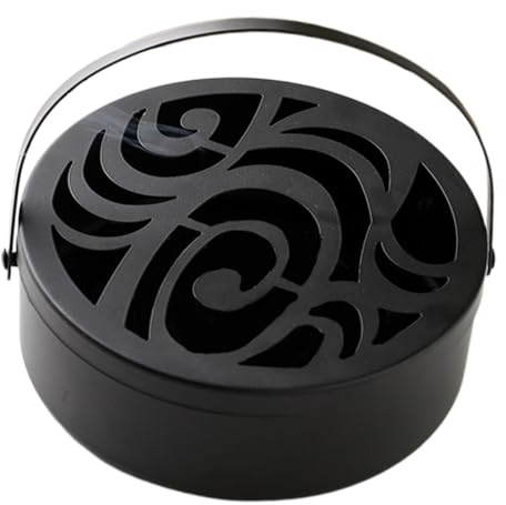 LIFKOME Portable Iron Holder with Cover and Handle Hollow Pattern Design Premium Metal Storage Box for Indoor Outdoor Use Safe and Easy to Carry Black Auspicious Clouds