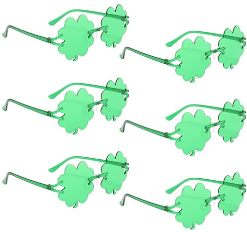 FangBoJie 6 Paar St.Patricks Day Brille,Vierblättrige Kleeblatt Brille, RüNen Brillen Sind Geeignet GrüN Four Leaf Irland, Grüne Sonnenbrille Kleeblatt für Kinder Kobold Brillen St für Foto Requisite