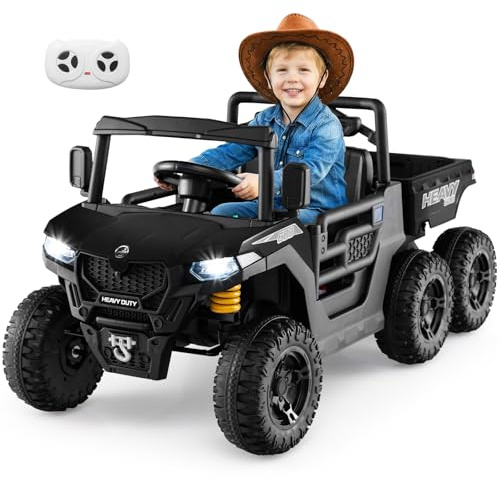 COSTWAY 24V Kinder Elektroauto, Kinderauto mit elektrischer Kippmulde & Fernbedienung, Kinderfahrzeug mit Musik, Geschichten, LED-Lichter & Federung, Elektrofahrzeuge für Kinder ab 3 Jahren (Schwarz)