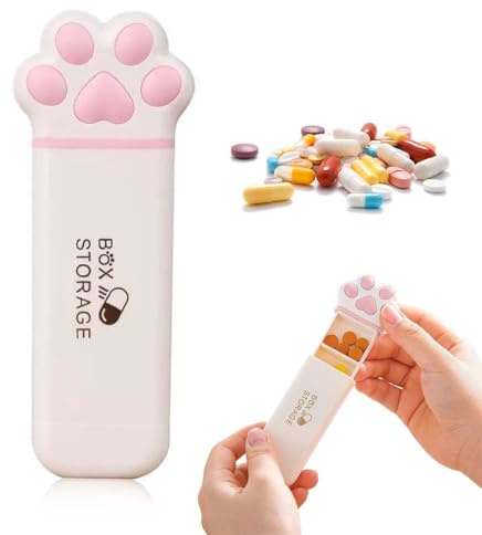 SULIUDAJI 1 Stück Niedliche Tablettenbox, Mini Tragbare Pillendose, Katzenklauen Form Design, kompakte Reise Medikamentenbox für Fischöle, Vitamine, Rosa
