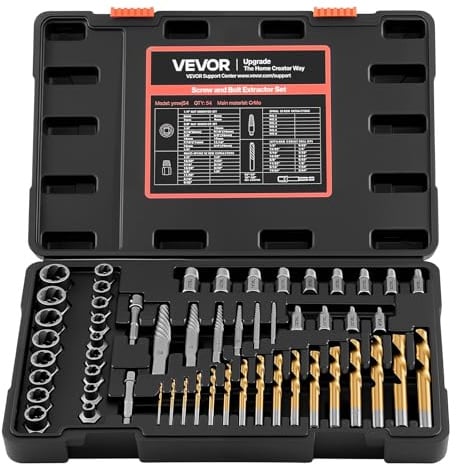 VEVOR Kit di Estrattori per Viti Rotte 54 pezzi Kit di Strumento per Rimozione di Dadi Danneggiati Arrotondati, Utensili per Riparazioni Domestiche da Officina Materiale in Acciaio Cr-Mo