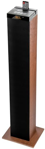 GOgroove Bluetooth Tower Speaker with Subwoofer Built in - Floorstanding Home Speaker with Powerful Bass and Dual Drivers, 120W Peak Power, MP3 3.5mm Aux, USB 2.0 Port Flash Drive, FM Radio (Walnut)