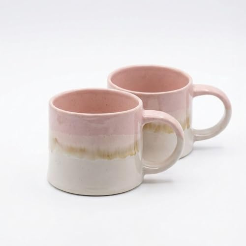 Upper Street Pink Reactive Glaze Ceramic Mug Set of 2, 460ml Coffee & Tea Mugs, Dishwasher & Microwave Safe, Scandinavian Design
